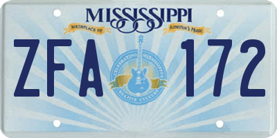 MS license plate ZFA172