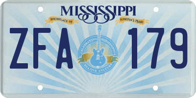 MS license plate ZFA179