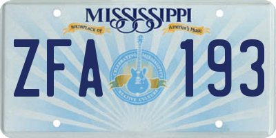 MS license plate ZFA193