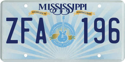 MS license plate ZFA196