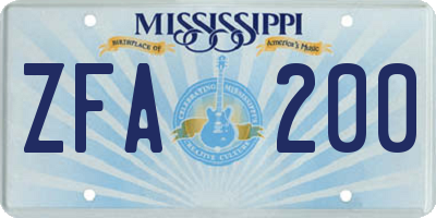 MS license plate ZFA200