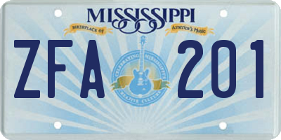 MS license plate ZFA201