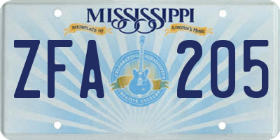 MS license plate ZFA205