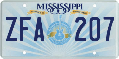 MS license plate ZFA207