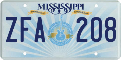 MS license plate ZFA208