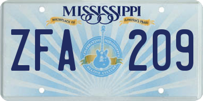 MS license plate ZFA209