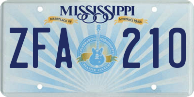 MS license plate ZFA210