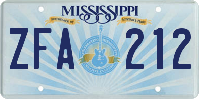 MS license plate ZFA212