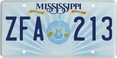 MS license plate ZFA213