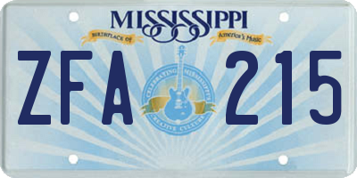 MS license plate ZFA215