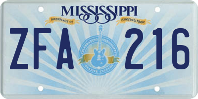 MS license plate ZFA216