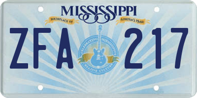 MS license plate ZFA217