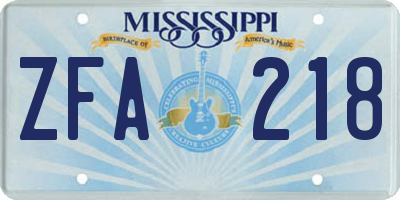 MS license plate ZFA218