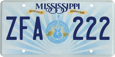 MS license plate ZFA222