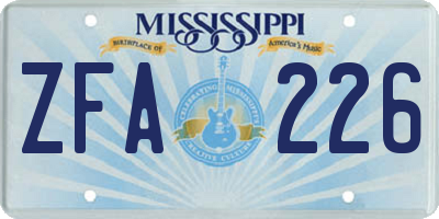 MS license plate ZFA226
