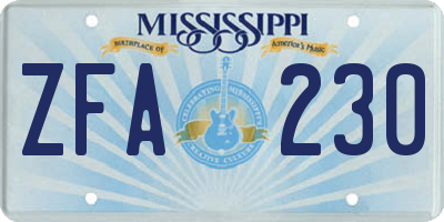 MS license plate ZFA230