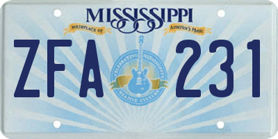MS license plate ZFA231
