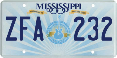 MS license plate ZFA232