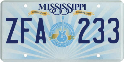 MS license plate ZFA233