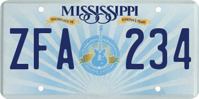 MS license plate ZFA234
