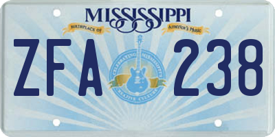 MS license plate ZFA238