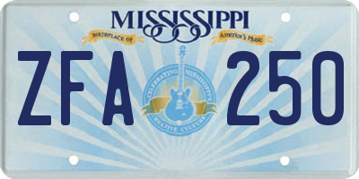 MS license plate ZFA250