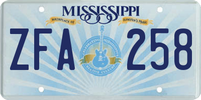 MS license plate ZFA258