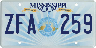 MS license plate ZFA259