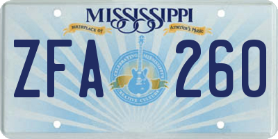 MS license plate ZFA260