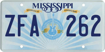 MS license plate ZFA262
