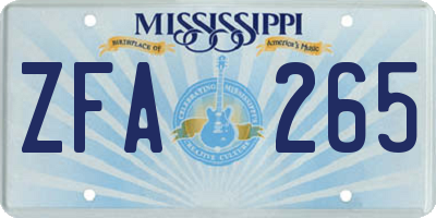 MS license plate ZFA265