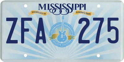 MS license plate ZFA275