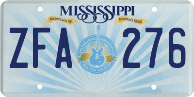 MS license plate ZFA276