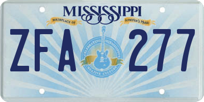 MS license plate ZFA277