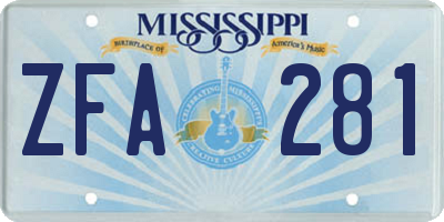 MS license plate ZFA281