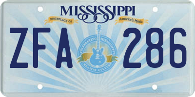MS license plate ZFA286