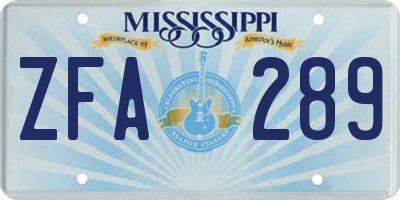 MS license plate ZFA289