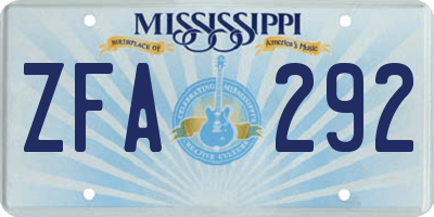 MS license plate ZFA292