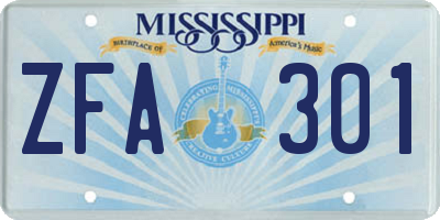 MS license plate ZFA301