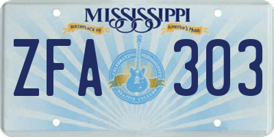 MS license plate ZFA303