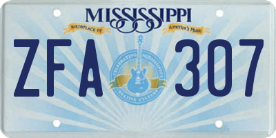 MS license plate ZFA307