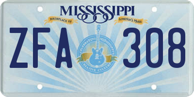 MS license plate ZFA308