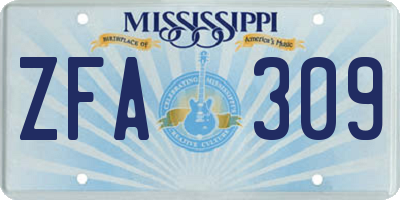 MS license plate ZFA309