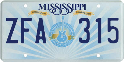 MS license plate ZFA315