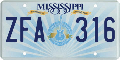 MS license plate ZFA316