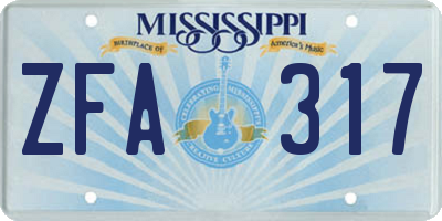 MS license plate ZFA317