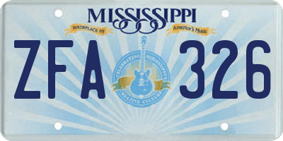 MS license plate ZFA326
