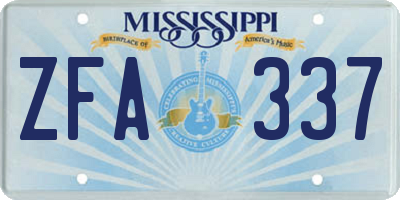 MS license plate ZFA337