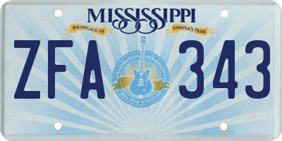 MS license plate ZFA343