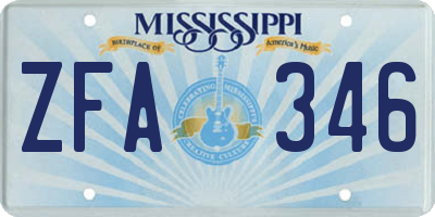 MS license plate ZFA346